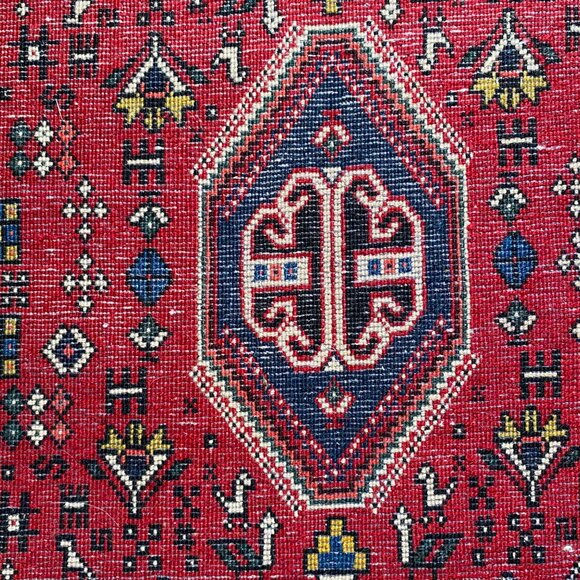Vintage Persian Wool Area Rug Carpet Handmade Red Blue Geometric Fringe - Picture 9 of 10